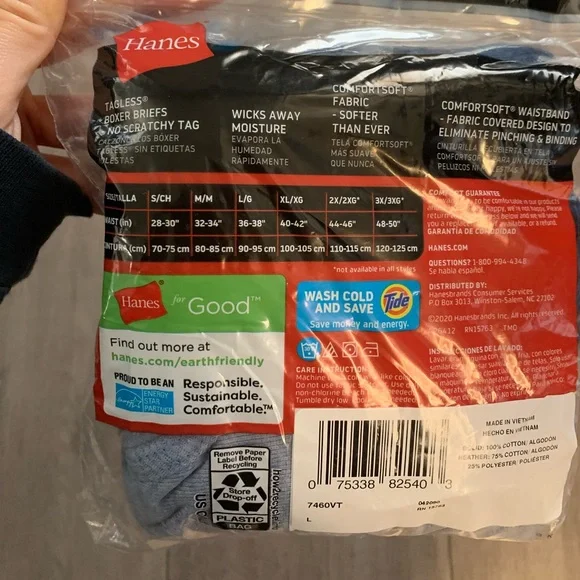 Hanes Men's Boxers pack of 2 tagless boxer briefs size large brand new unopened - Picture 4 of 9